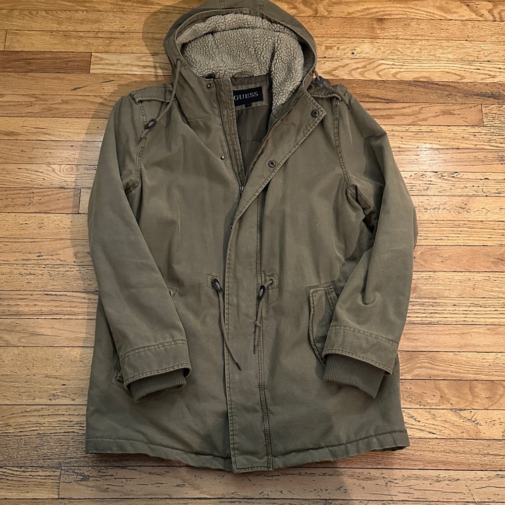 Guess Men's Khaki Hooded Military Jacket